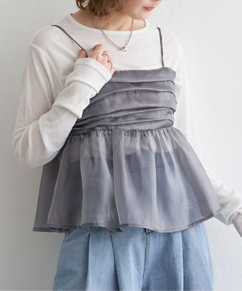 notch.（ノッチ）の「オーガンジーギャザーキャミ（キャミソール・レディース・オフホワイト/ダークグレー/ベージュ・M）」の19枚目の写真