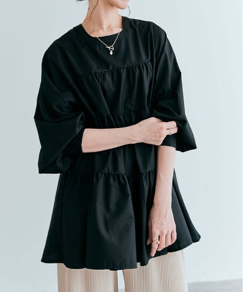 kirakiraShop（キラキラショップ）の「3way バック ティアード チュニック ブラウス（シャツ/ブラウス・レディース・ライトブルー/ブラック/ベージュ/オフホワイト/ネイビー・L/M）」の14枚目の写真