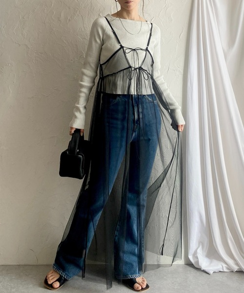 She's Closet(シーズクローゼット)の「前後2WAYバックリボンシアーレイヤードメッシュロング丈チュールキャミワンピース(ワンピース・レディース・カーキブラウン/ブラック/スモークピンク/グレイッシュベージュ/チャコールグレー/アイボリー・FREE)」の3枚目の写真