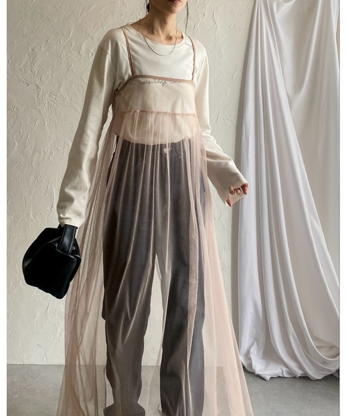 She's Closet(シーズクローゼット)の「前後2WAYバックリボンシアーレイヤードメッシュロング丈チュールキャミワンピース(ワンピース・レディース・カーキブラウン/ブラック/スモークピンク/グレイッシュベージュ/チャコールグレー/アイボリー・FREE)」の9枚目の写真