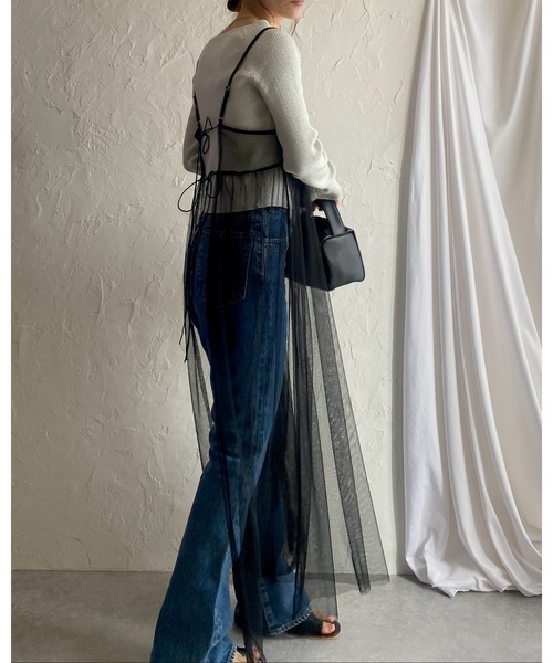 She's Closet(シーズクローゼット)の「前後2WAYバックリボンシアーレイヤードメッシュロング丈チュールキャミワンピース(ワンピース・レディース・カーキブラウン/ブラック/スモークピンク/グレイッシュベージュ/チャコールグレー/アイボリー・FREE)」の17枚目の写真