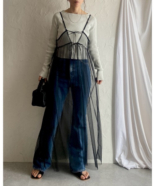 She's Closet(シーズクローゼット)の「前後2WAYバックリボンシアーレイヤードメッシュロング丈チュールキャミワンピース(ワンピース・レディース・カーキブラウン/ブラック/スモークピンク/グレイッシュベージュ/チャコールグレー/アイボリー・FREE)」の18枚目の写真