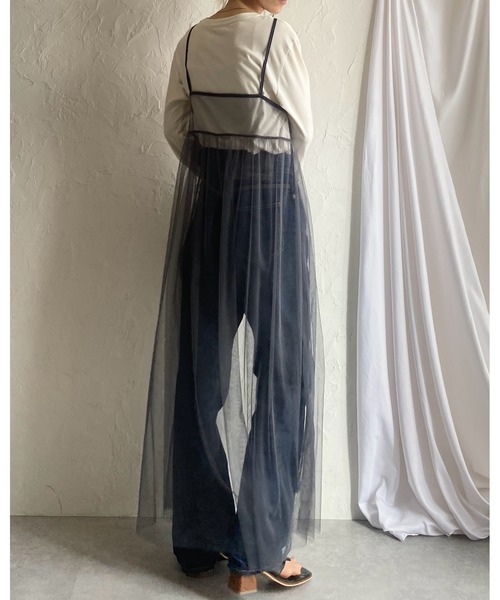 She's Closet(シーズクローゼット)の「前後2WAYバックリボンシアーレイヤードメッシュロング丈チュールキャミワンピース(ワンピース・レディース・カーキブラウン/ブラック/スモークピンク/グレイッシュベージュ/チャコールグレー/アイボリー・FREE)」の21枚目の写真
