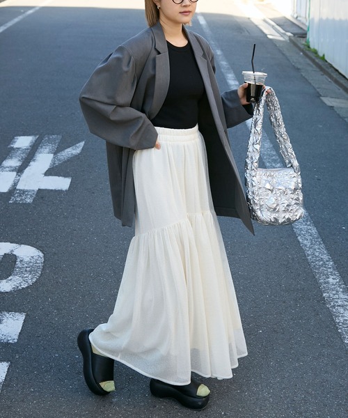forksy.(フォルクシー)の「【forksy.】メッシュティアードボリュームスカート(スカート・レディース・ブラック/グレー/アイボリー・FREE)」の7枚目の写真