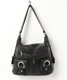 XU | ストリートファッション XU エックスユー 3way ring leather bag フェイクレザー レザーバッグ 肩掛けバッグ バッグ かばん 大容量 韓国ファッション 韓国ストリート(ショルダーバッグ)