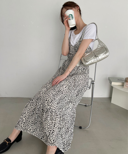 【22SS】可愛い♡サカイ レオパード プリーツシャツワンピース シェルボタン GAUDI】ダブルジョーゼットレオパードプリントロングシャツ