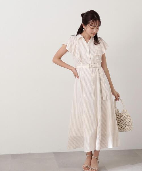 PROPORTION BODY DRESSING（プロポーションボディドレッシング）の「ラッフル袖シアーシャツワンピース / 1214140400（ワンピース・レディース・ベージュ/ネイビー・SMALL/MEDIUM）」の3枚目の写真