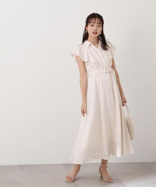 PROPORTION BODY DRESSING（プロポーションボディドレッシング）の「ラッフル袖シアーシャツワンピース / 1214140400（ワンピース・レディース・ベージュ/ネイビー・SMALL/MEDIUM）」の4枚目の写真