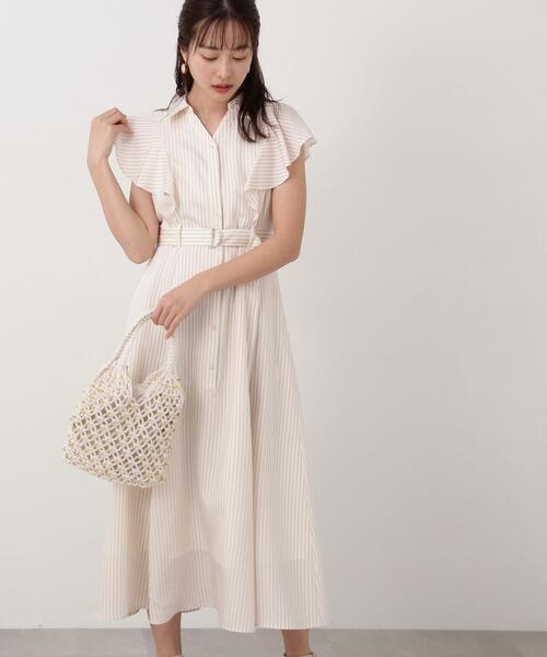 PROPORTION BODY DRESSING（プロポーションボディドレッシング）の「ラッフル袖シアーシャツワンピース / 1214140400（ワンピース・レディース・ベージュ/ネイビー・SMALL/MEDIUM）」の5枚目の写真