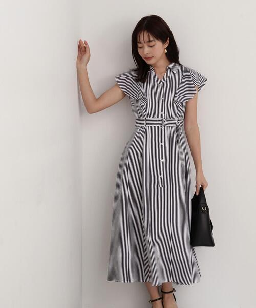 PROPORTION BODY DRESSING（プロポーションボディドレッシング）の「ラッフル袖シアーシャツワンピース / 1214140400（ワンピース・レディース・ベージュ/ネイビー・SMALL/MEDIUM）」の9枚目の写真