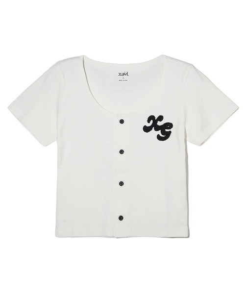 X-girl（エックスガール）の「CHENILLE EMBROIDERED LOGO CARDIGAN（Tシャツ/カットソー・レディース・ブラック/ブラウン/ホワイト・S/M）」の18枚目の写真