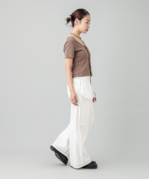 X-girl（エックスガール）の「CHENILLE EMBROIDERED LOGO CARDIGAN（Tシャツ/カットソー・レディース・ブラック/ブラウン/ホワイト・S/M）」の16枚目の写真