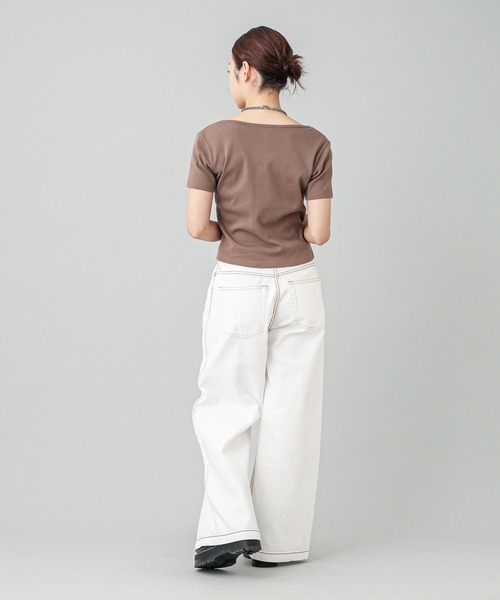 X-girl（エックスガール）の「CHENILLE EMBROIDERED LOGO CARDIGAN（Tシャツ/カットソー・レディース・ブラック/ブラウン/ホワイト・S/M）」の17枚目の写真