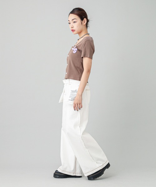 X-girl（エックスガール）の「CHENILLE EMBROIDERED LOGO CARDIGAN（Tシャツ/カットソー・レディース・ブラック/ブラウン/ホワイト・S/M）」の15枚目の写真