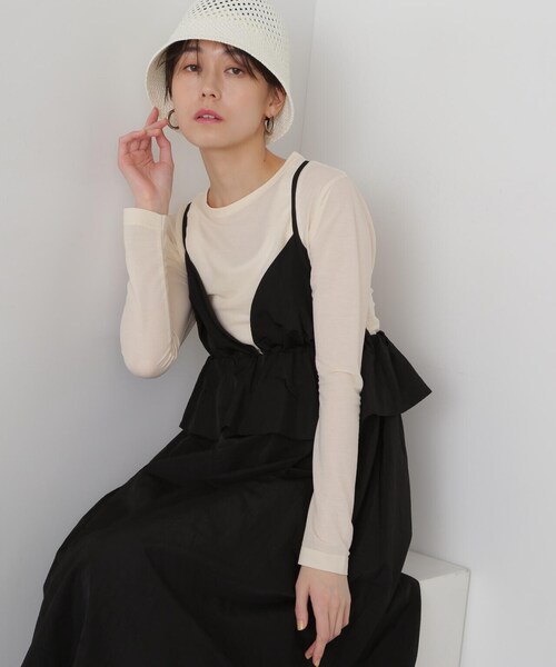 N.(N. Natural Beauty Basic)(エヌエヌナチュラルビューティーベーシック)の「◆インナーセットラッフルキャミワンピース(ワンピース・レディース・グレイッシュベージュ/ブラック・MEDIUM)」の13枚目の写真