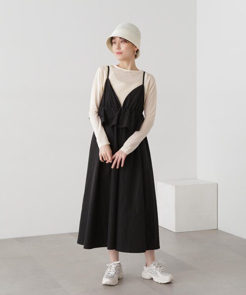 N.(N. Natural Beauty Basic)(エヌエヌナチュラルビューティーベーシック)の「◆インナーセットラッフルキャミワンピース(ワンピース・レディース・グレイッシュベージュ/ブラック・MEDIUM)」の14枚目の写真