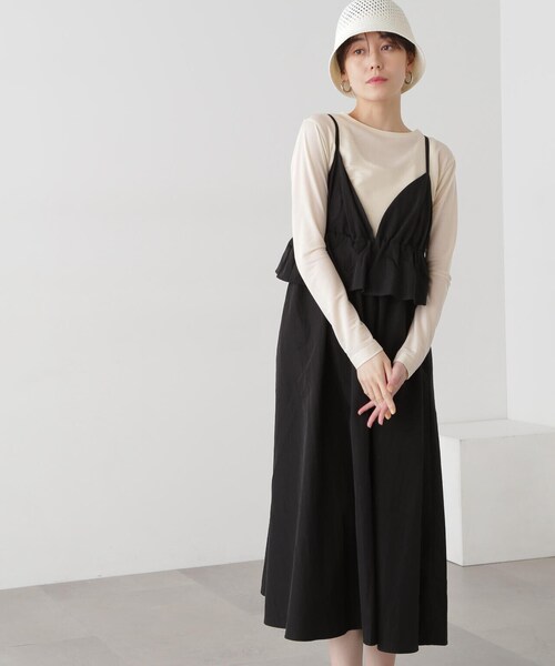 N.(N. Natural Beauty Basic)(エヌエヌナチュラルビューティーベーシック)の「◆インナーセットラッフルキャミワンピース(ワンピース・レディース・グレイッシュベージュ/ブラック・MEDIUM)」の17枚目の写真