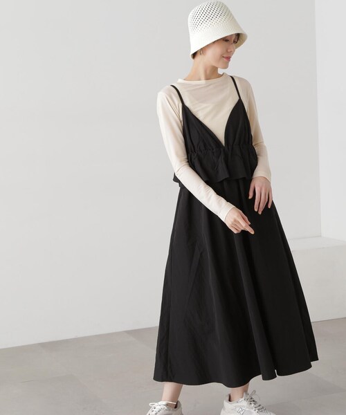 N.(N. Natural Beauty Basic)(エヌエヌナチュラルビューティーベーシック)の「◆インナーセットラッフルキャミワンピース(ワンピース・レディース・グレイッシュベージュ/ブラック・MEDIUM)」の19枚目の写真