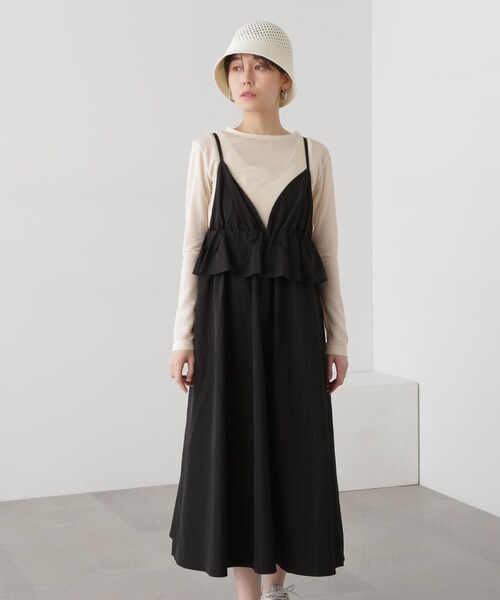 N.(N. Natural Beauty Basic)(エヌエヌナチュラルビューティーベーシック)の「◆インナーセットラッフルキャミワンピース(ワンピース・レディース・グレイッシュベージュ/ブラック・MEDIUM)」の20枚目の写真
