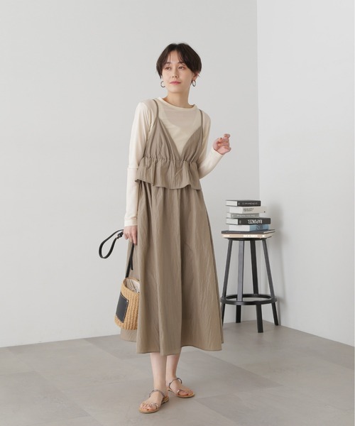 N.(N. Natural Beauty Basic)(エヌエヌナチュラルビューティーベーシック)の「◆インナーセットラッフルキャミワンピース(ワンピース・レディース・グレイッシュベージュ/ブラック・MEDIUM)」の9枚目の写真