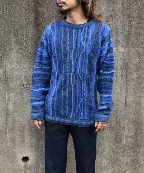 ピュアリーオーストラリアン　立体編み　3D　ウール　ニット　セーター　ラッパー purely australian 3Dニット 立体編み クージー風 古着 Purely