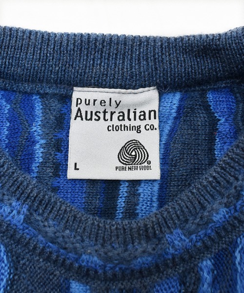 ピュアリーオーストラリアン　立体編み　3D　ウール　ニット　セーター　ラッパー purely australian 3Dニット 立体編み クージー風 古着 Purely