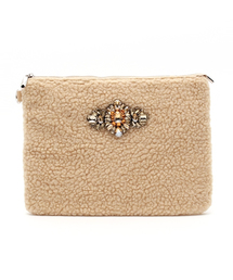 ROSE BUD | ビジュー付きボアクラッチバッグ / (LL ACCESSORIES)B1683C BIJOU FRONT BOA CLUTCH BAG(クラッチバッグ)
