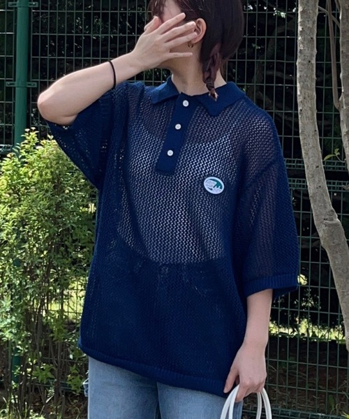 メッシュニットポロシャツ クロップドメッシュニットポロシャツ