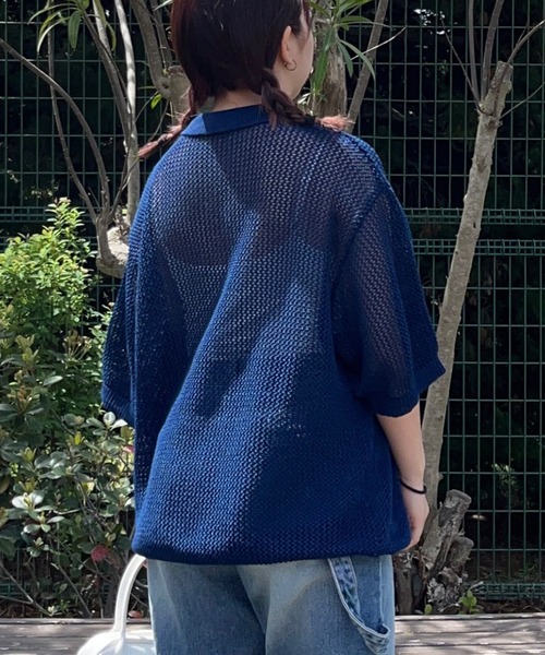 メッシュニットポロシャツ クロップドメッシュニットポロシャツ