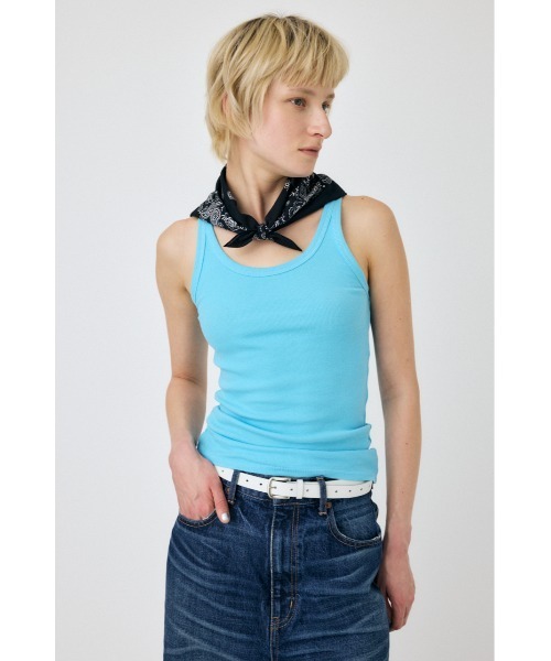 MOUSSY（マウジー）の「BASIC RIB タンクトップ（タンクトップ・レディース・ダークネイビー/ホワイト/オレンジ系その他/ライトブルー・FREE）」の3枚目の写真