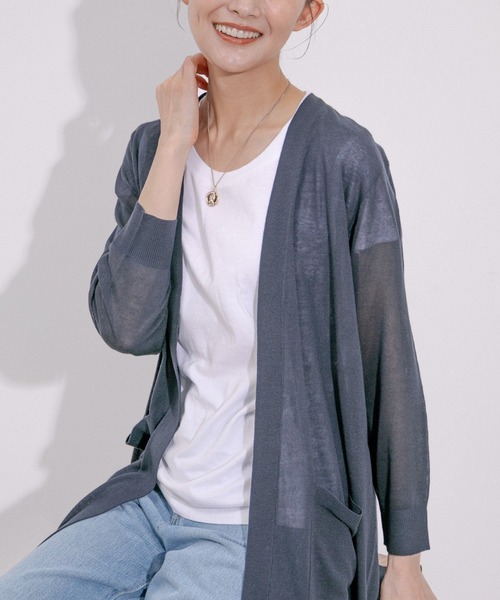 Jayro（ジャイロ）の「UVカット麻混ロングトッパーカーディガン（カーディガン/ボレロ・レディース・ブルー/ブラック/ライトグリーン/レッド/ネイビー/イエロー・M）」の4枚目の写真