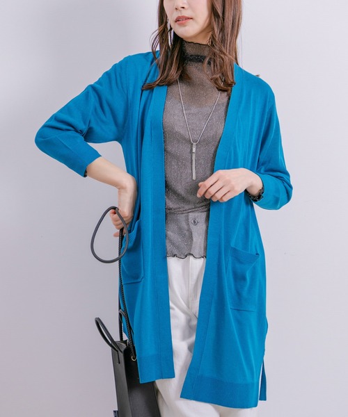 Jayro（ジャイロ）の「UVカット麻混ロングトッパーカーディガン（カーディガン/ボレロ・レディース・ブルー/ブラック/ライトグリーン/レッド/ネイビー/イエロー・M）」の5枚目の写真