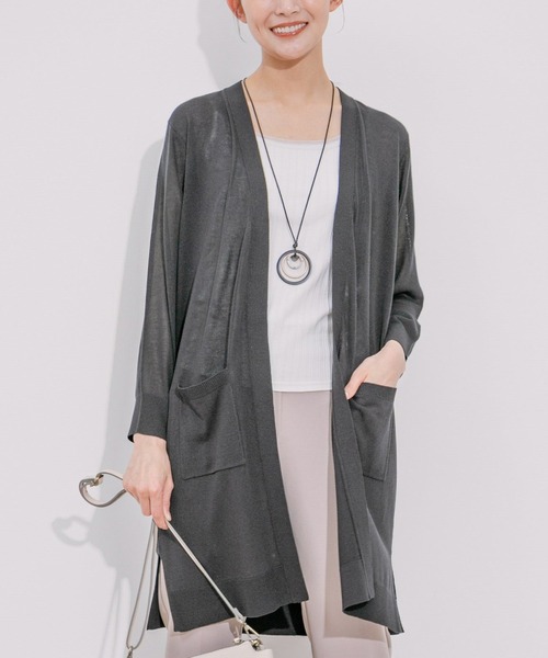 Jayro（ジャイロ）の「UVカット麻混ロングトッパーカーディガン（カーディガン/ボレロ・レディース・ブルー/ブラック/ライトグリーン/レッド/ネイビー/イエロー・M）」の2枚目の写真