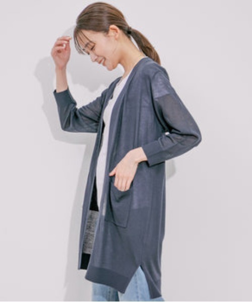 Jayro（ジャイロ）の「UVカット麻混ロングトッパーカーディガン（カーディガン/ボレロ・レディース・ブルー/ブラック/ライトグリーン/レッド/ネイビー/イエロー・M）」の11枚目の写真