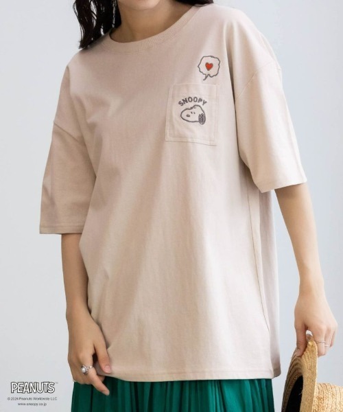 PEANUTS(ピーナッツ)の「PEANUTS スヌーピー アソートプリントTシャツ(Tシャツ/カットソー・レディース・グリーン系その他/ベージュ/ホワイト/ブラック・フリー)」の9枚目の写真