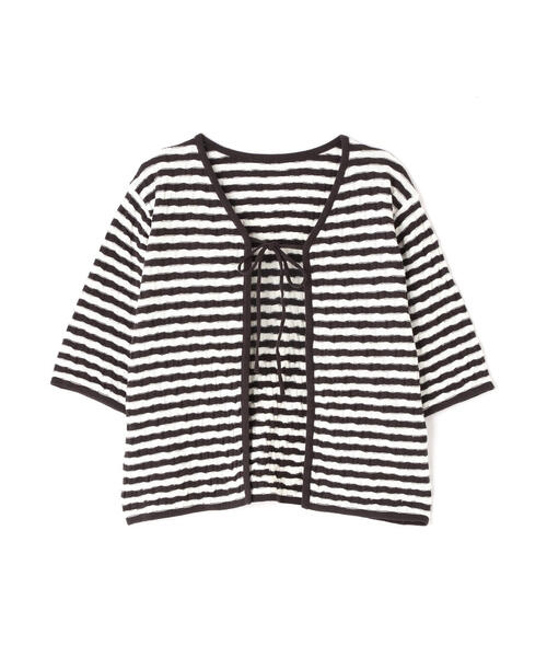 N.(N. Natural Beauty Basic)(エヌエヌナチュラルビューティーベーシック)の「◆フロントリボン柄編みボーダーニット(ニット/セーター・レディース・ブラック系その他/グリーン系その他・MEDIUM)」の3枚目の写真