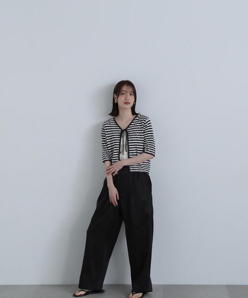 N.(N. Natural Beauty Basic)(エヌエヌナチュラルビューティーベーシック)の「◆フロントリボン柄編みボーダーニット(ニット/セーター・レディース・ブラック系その他/グリーン系その他・MEDIUM)」の6枚目の写真