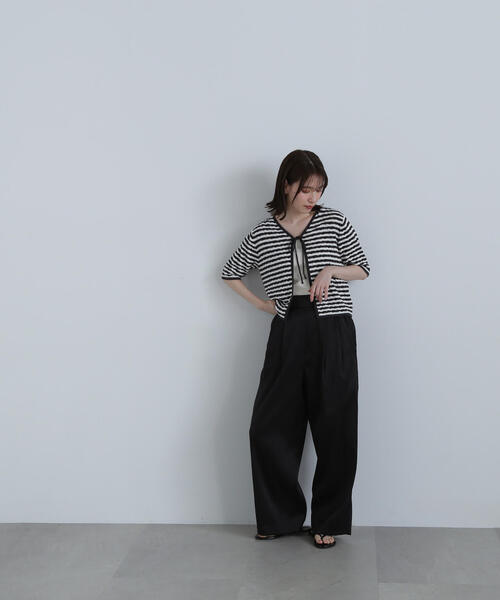 N.(N. Natural Beauty Basic)(エヌエヌナチュラルビューティーベーシック)の「◆フロントリボン柄編みボーダーニット(ニット/セーター・レディース・ブラック系その他/グリーン系その他・MEDIUM)」の8枚目の写真
