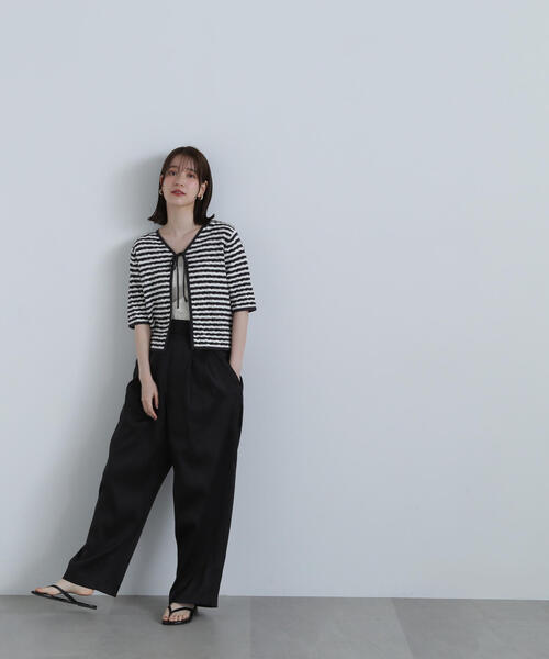 N.(N. Natural Beauty Basic)(エヌエヌナチュラルビューティーベーシック)の「◆フロントリボン柄編みボーダーニット(ニット/セーター・レディース・ブラック系その他/グリーン系その他・MEDIUM)」の9枚目の写真