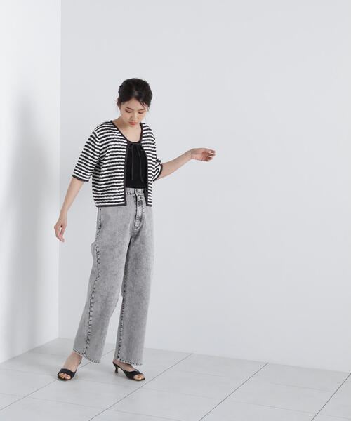 N.(N. Natural Beauty Basic)(エヌエヌナチュラルビューティーベーシック)の「◆フロントリボン柄編みボーダーニット(ニット/セーター・レディース・ブラック系その他/グリーン系その他・MEDIUM)」の13枚目の写真