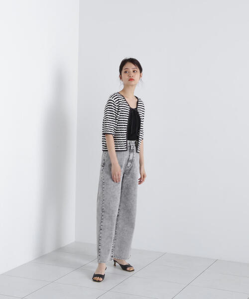 N.(N. Natural Beauty Basic)(エヌエヌナチュラルビューティーベーシック)の「◆フロントリボン柄編みボーダーニット(ニット/セーター・レディース・ブラック系その他/グリーン系その他・MEDIUM)」の14枚目の写真