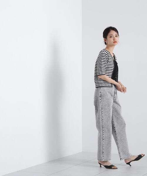 N.(N. Natural Beauty Basic)(エヌエヌナチュラルビューティーベーシック)の「◆フロントリボン柄編みボーダーニット(ニット/セーター・レディース・ブラック系その他/グリーン系その他・MEDIUM)」の15枚目の写真
