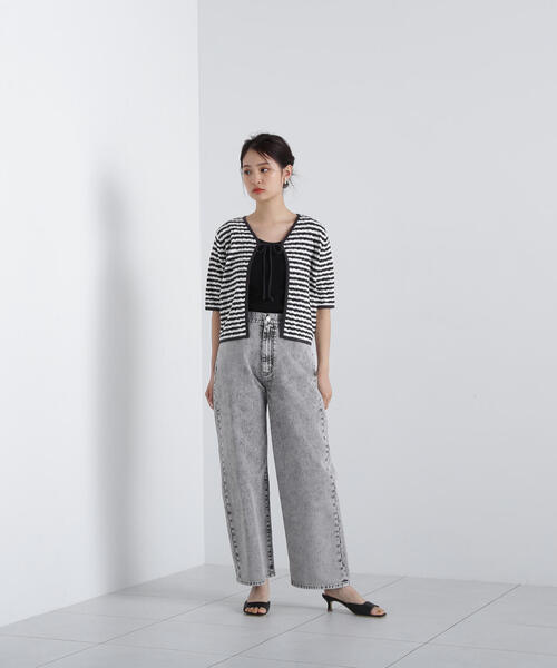 N.(N. Natural Beauty Basic)(エヌエヌナチュラルビューティーベーシック)の「◆フロントリボン柄編みボーダーニット(ニット/セーター・レディース・ブラック系その他/グリーン系その他・MEDIUM)」の17枚目の写真