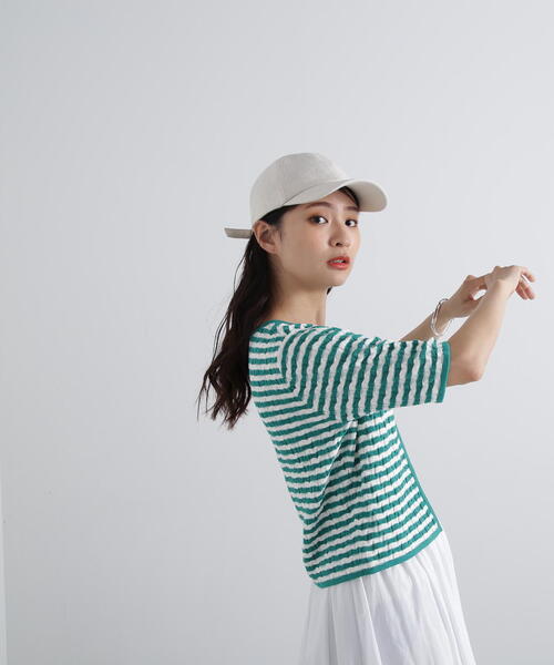 N.(N. Natural Beauty Basic)(エヌエヌナチュラルビューティーベーシック)の「◆フロントリボン柄編みボーダーニット(ニット/セーター・レディース・ブラック系その他/グリーン系その他・MEDIUM)」の21枚目の写真
