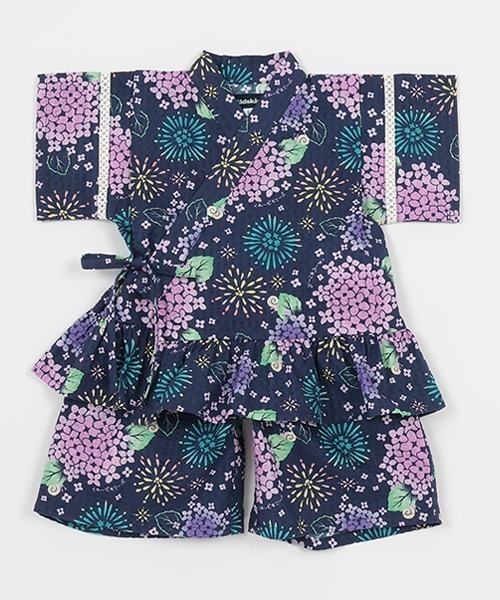 kladskap（クレードスコープ）の「紫陽花柄甚平（浴衣・キッズ・オフホワイト/ネイビー・L/S/M）」の5枚目の写真