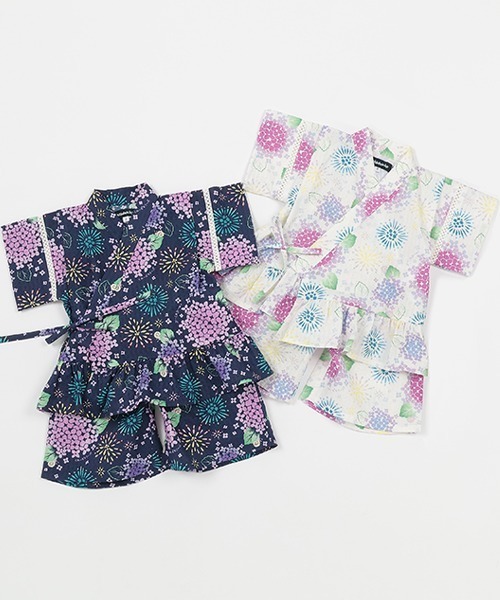 kladskap（クレードスコープ）の「紫陽花柄甚平（浴衣・キッズ・オフホワイト/ネイビー・L/S/M）」の3枚目の写真