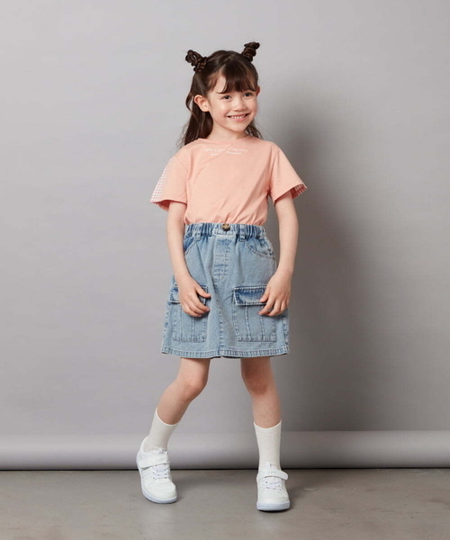 a.v.v（アーヴェヴェ）の「[100-130]ギンガムスリーブﾞTシャツ（Tシャツ/カットソー・キッズ・ライラック/オレンジ/ブラック/ホワイト・130/100/110/120）」の7枚目の写真