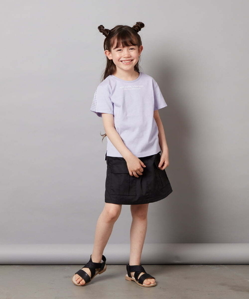 a.v.v（アーヴェヴェ）の「[100-130]ギンガムスリーブﾞTシャツ（Tシャツ/カットソー・キッズ・ライラック/オレンジ/ブラック/ホワイト・130/100/110/120）」の15枚目の写真