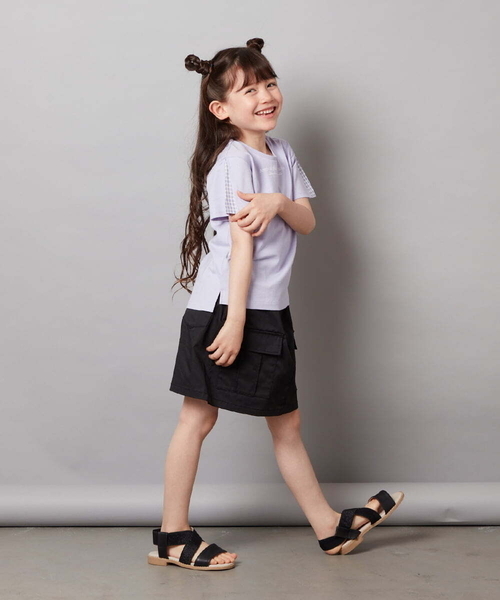 a.v.v（アーヴェヴェ）の「[100-130]ギンガムスリーブﾞTシャツ（Tシャツ/カットソー・キッズ・ライラック/オレンジ/ブラック/ホワイト・130/100/110/120）」の17枚目の写真