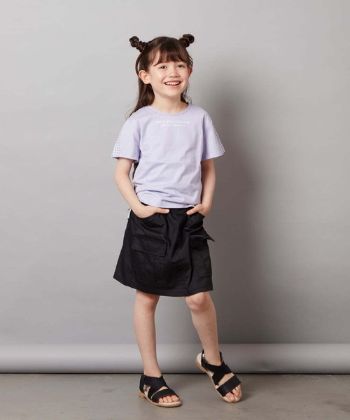 a.v.v（アーヴェヴェ）の「[100-130]ギンガムスリーブﾞTシャツ（Tシャツ/カットソー・キッズ・ライラック/オレンジ/ブラック/ホワイト・130/100/110/120）」の18枚目の写真